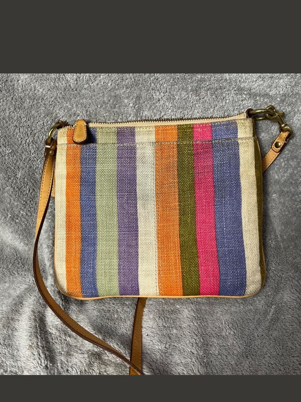 Coach vintage Y2K Striped Multi-Color Crossbody Bag with Tan Leather Trim - Picture 4 of 7